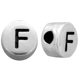 Perline metallizzate alfabeto con disegno lettera F argento antico