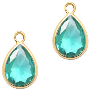 Pendenti di vetro Crystal Glass 11x8 mm a forma di goccia blu smeraldo zircone cristallo - oro