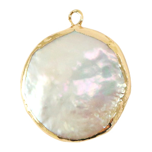 BQ Perle di acqua dolce ciondolo rotondo/goccia oro-bianco naturale