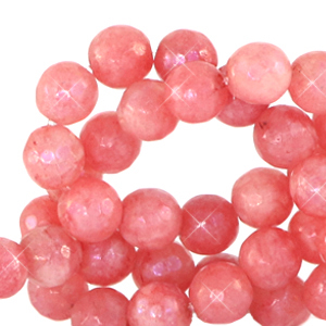 Perline in pietra naturale 6 mm sfaccettata tonda rosso corallo vivo-rivestimento AB opale