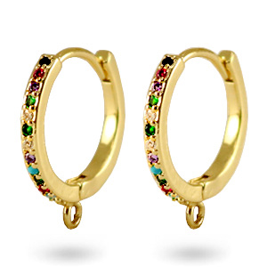 Orecchini a cerchio con cubic zirconia arcobaleno con anellino oro