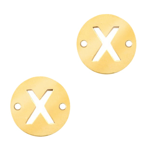 Ciondoli in acciaio inossidabile distanziatore rotondo 10mm lettera X moneta oro