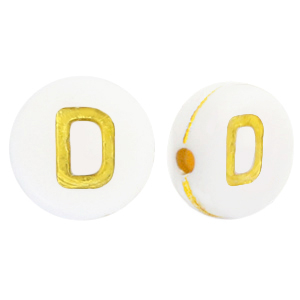 Perline alfabeto in acrilico D bianco-oro