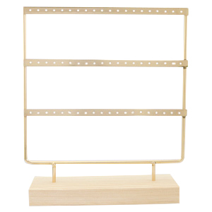 Espositore per bigiotteria con supporto di legno per orecchini 3 file con supporto di legno naturale-oro
