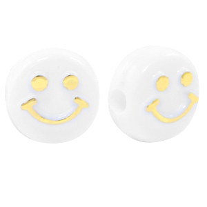 Perline alfabeto in acrilico smiley bianco-oro
