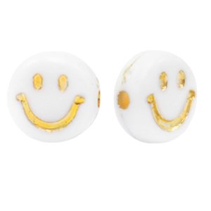 Perline alfabeto in acrilico smiley bianco-oro