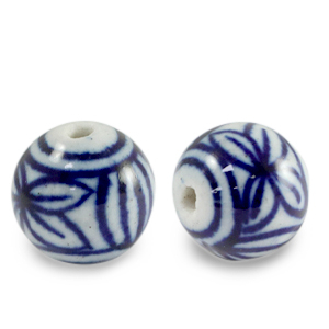 Perline di ceramica 11mm bianco-blu Delft