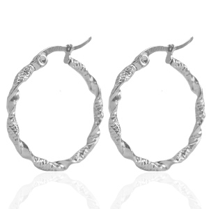 Orecchini in acciaio inossidabile 25mm a cerchio attorcigliata argento