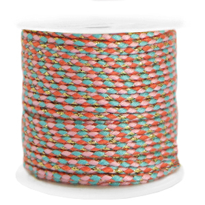Cordoncino intrecciato alla moda 2mm oro-rosa chiaro turchese