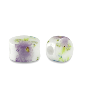 Perline di ceramica dischetto bianco-viola lilla