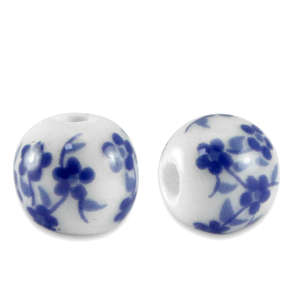 Perline di ceramica 6mm bianco-blu Delft