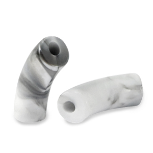 Perline in acrilico tubo bianco-grigio marmo