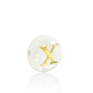 Perline di conchiglia lettera X oro-bianco (colore naturale)