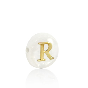 Perline di conchiglia lettera R oro-bianco (colore naturale)