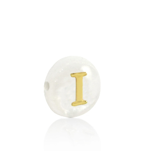 Perline di conchiglia lettera I oro-bianco (colore naturale)