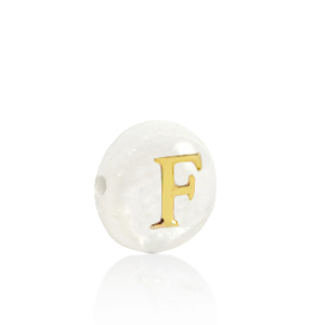 Perline di conchiglia lettera F oro-bianco (colore naturale)