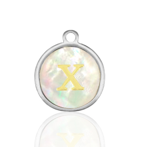 Ciondoli in acciaio inossidabile 12mm conchiglia lettera X bianco (colore naturale)-argento