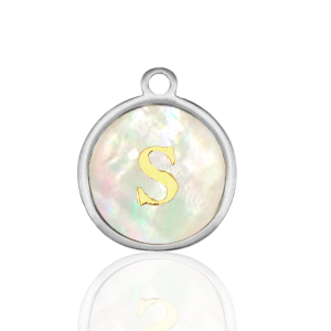 Ciondoli in acciaio inossidabile 12mm conchiglia lettera S bianco (colore naturale)-argento