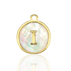 Ciondoli in acciaio inossidabile 12mm conchiglia lettera I bianco (colore naturale)-oro