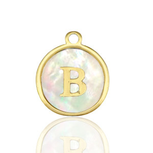 Ciondoli in acciaio inossidabile 12mm conchiglia lettera B bianco (colore naturale)-oro