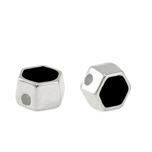 Perline di metallo DQ esagono argento antico-nero (privo di nichel)