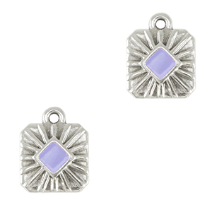 Ciondoli di metallo DQ quadrato argento antico-viola lavanda (privo di nichel)