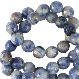 Perline in pietra naturale Sodalite e Microclino 6mm sfaccettate effetto blu scuro-bianco