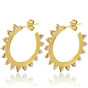Orecchini in acciaio inossidabile a cercio 30mm oro-cristallo