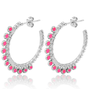 Orecchini in acciaio inossidabile a cercio 30mm argento-magenta