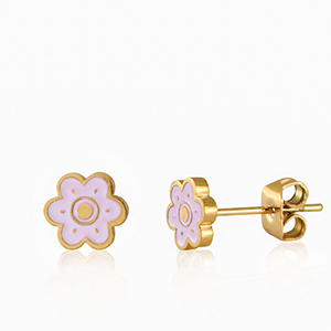 Orecchini in acciaio inossidabile fiore lilla-oro