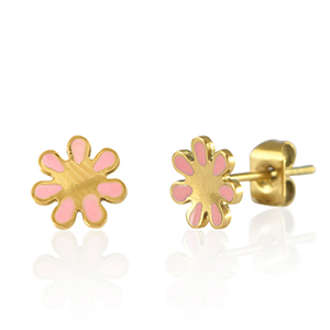 Orecchini in acciaio inossidabile fiore oro-rosa