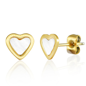Orecchini in acciaio inossidabile cuore oro-bianco perlato