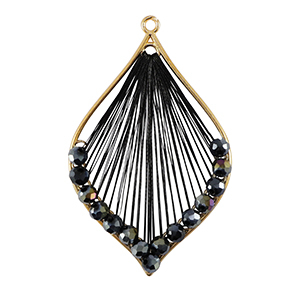 Pendente all'uncinetto con coda di topo e perline sfaccettate goccia oro-nero metallico