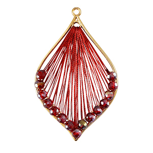 Pendente all'uncinetto con coda di topo e perline sfaccettate goccia oro-rosso metallico