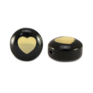 Perline di vetro rondella cuore nero-oro