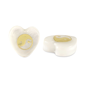 Perline di vetro cuore look a conchiglia Yin & Yang bianco-nero