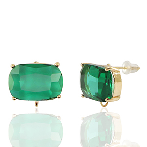 Orecchini con Cristalli con anellino rettangolo verde-oro
