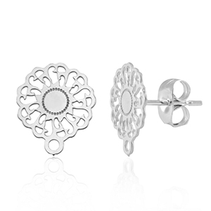 Componenti in acciaio inossidabile orecchini 14mm  fiore con anellino argento