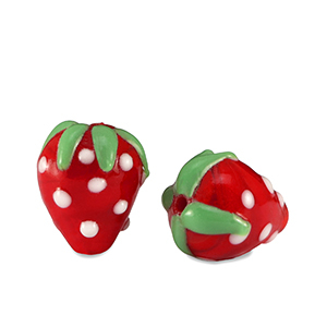 Perline di vetro dipinte a mano fragola rosso-bianco