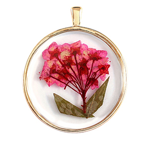 Ciondoli con fiore secchi oro-rosa verde