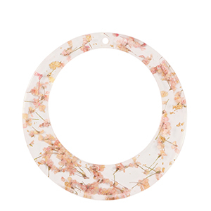 Pendenti in resina con fiorellini secchi 39mm oro-rosa chiaro
