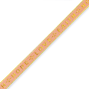 Nastro con testo "love faith hope" rosso corallo-oro