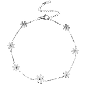 Cavigliere in acciaio inossidabile fiori argento