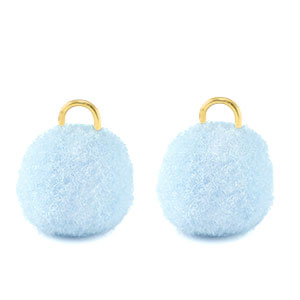 Ciondoli pon pon 10mm con anellino oro-blu carolina