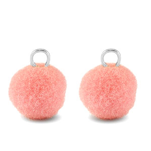 Ciondoli pon pon 10mm con anellino argento-rosa