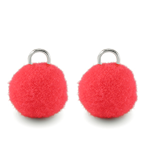 Ciondoli pon pon 10mm con anellino argento-rosa neon