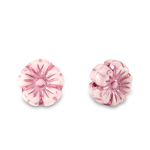 Perline Rep. Ceca fiore 7mm rosa magenta metallico-bianco