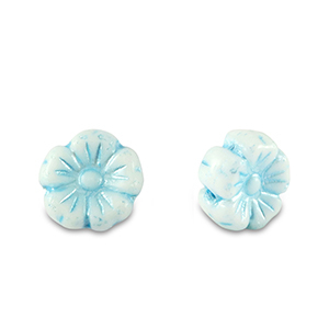 Perline Rep. Ceca fiore 7mm blu chiaro metallico-bianco