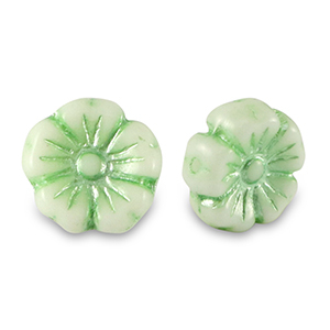 Perline Rep. Ceca fiore 9mm verde pallido metallico-bianco