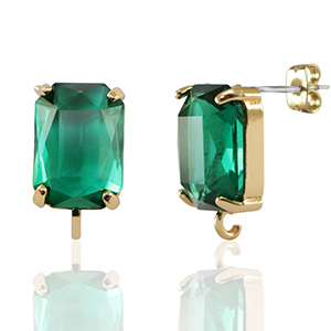 Orecchini con Cristalli con anellino rettangolo verde-oro